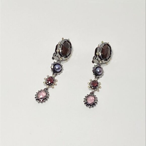 ALEXIS BITTAR Two-Tone, Freshwater Pearl & Multi-Stone Dangling Clip-On Earrings - Picture 3 of 10
